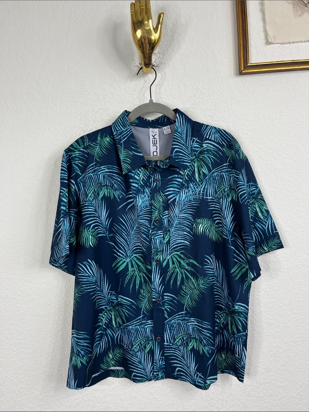 Projek Raw Palm Fronds Trees Vented Mesh Fishing Outdoor Shirt Button Front